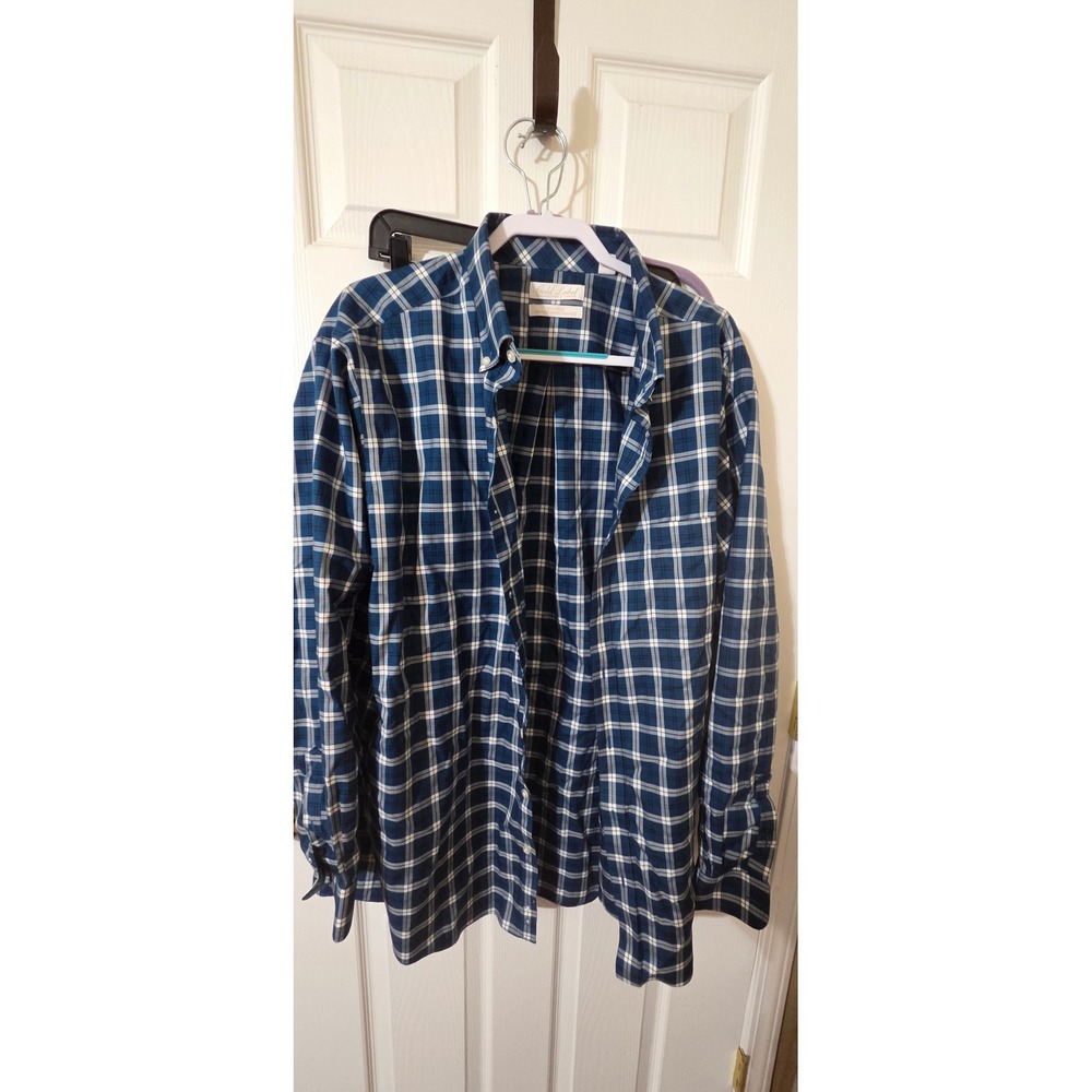 Roundtree & Yorke Gold Label Mens Blue Plaid Non-Iron Button Down Shirt 2XT